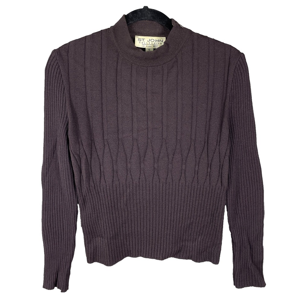 St. John Marie Gray Sweater Size 6 Brown Vintage Old Money Quiet Luxury Vtg 2002